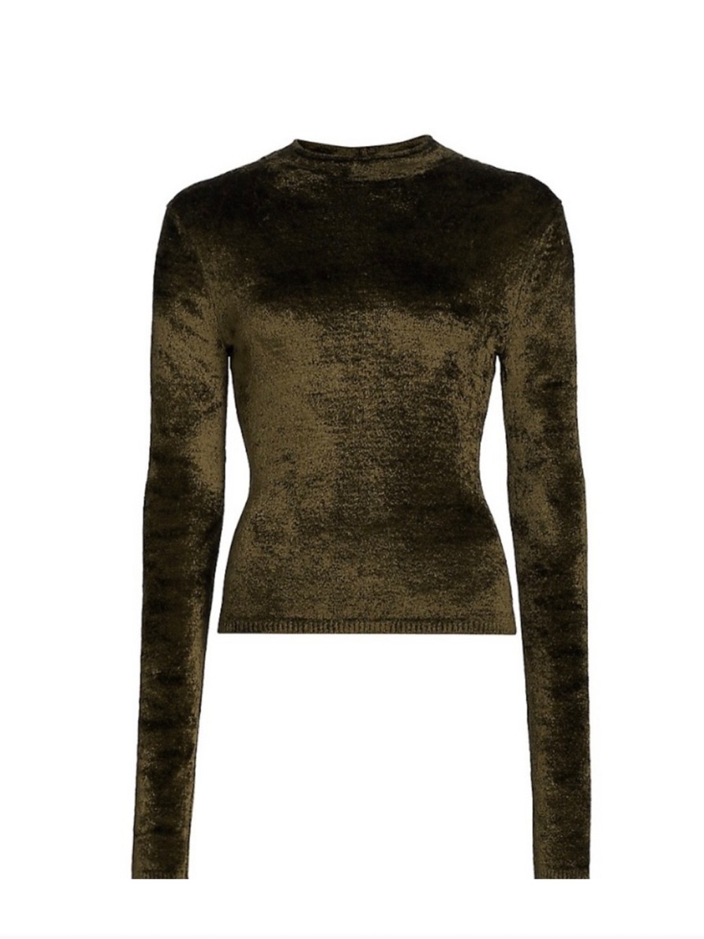 Vince Olive Velvet Long-Sleeve Crewneck Top